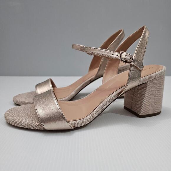 NEW Cole Haan Josie Sandal Strappy Block Heel Rose Gold Leather Tweed Size 10 - Picture 1 of 14